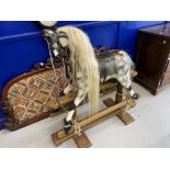 Toys & Pastimes: Late 20th cent. dappled grey wooden rocking horse with real horsehair mane & tail