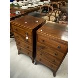 19th cent. Mahogany dwarf chest of four drawers, boxwood inlay, turned handles on swept bracket feet