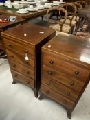 19th cent. Mahogany dwarf chest of four drawers, boxwood inlay, turned handles on swept bracket feet