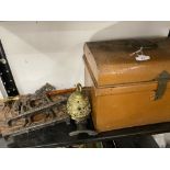 19th/20th cent. Tin document box containing door stops in the form of horses (a pair), Wheatsheaf,
