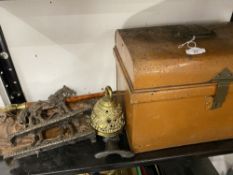 19th/20th cent. Tin document box containing door stops in the form of horses (a pair), Wheatsheaf,