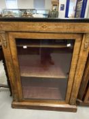 19th cent. French walnut glazed display cabinet, with fruitwood inlay, gilt brass fittings, trim