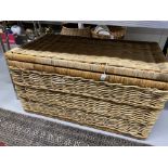 20th cent. Wicker basket containing large quantity of domestic ceramics, cups, saucers, plates,