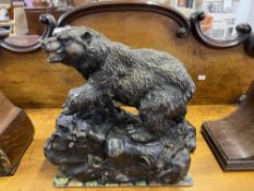 Sculpture: After Pierre-Jules Mene 1810-1879. Bronze figure of a bear on rocks. Signed P. J. Mene to