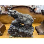 Sculpture: After Pierre-Jules Mene 1810-1879. Bronze figure of a bear on rocks. Signed P. J. Mene to