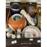 20th cent. Oriental Ceramics: Includes bowls, plates, vases, figures, blanc de chine x 2, blue and