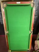 Games: Table top Joe Davies billiard table with three balls, two cues and score board. 37ins. x