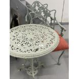 20th cent. Garden furniture - cast Coalbrook style circular table plus two matching armchairs.