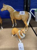 Beswick: Arab stallion 'Bahram' Palamino gloss. Arthur Gredington. Plus Collie, brown and white