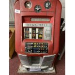Mid 20th cent. Amusement Machines: One Armed Bandit Sega Bell 6d operated fruit machine, red body