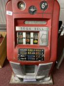 Mid 20th cent. Amusement Machines: One Armed Bandit Sega Bell 6d operated fruit machine, red body