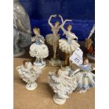 20th cent. Ceramics: Six German porcelain figures of dancers with lace dresses, various Dresden