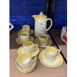 1930s Grays 'Sunbuff' part coffee set, comprising coffee pot, sugar bowl, cups x 6, saucers x 5.