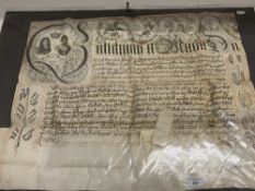 Documents & Ephemera: William & Mary late 17th cent. illuminated document on vellum, pictorial