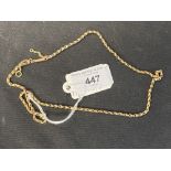 Jewellery: Yellow metal belcher link chain stamped 9ct. Test as 9ct. gold. Length 18ins. Weight 7.