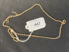 Jewellery: Yellow metal belcher link chain stamped 9ct. Test as 9ct. gold. Length 18ins. Weight 7.
