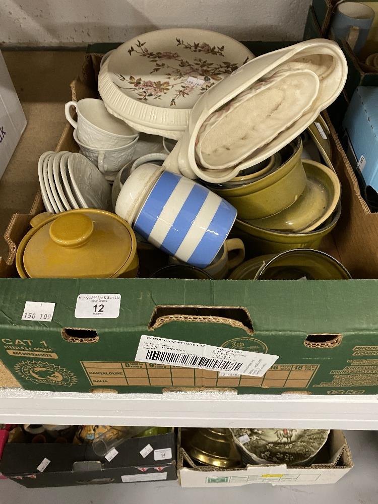 Pottery & Porcelain: 20th cent. T.G Green yellow banded cup and saucer, blue banded flour sifter,