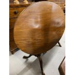 19th cent. Mahogany tilt top tripod table with bird cage mechanism, on turned column support. 28ins.