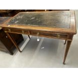 Edwardian inlaid mahogany writing table fitted two drawers on square tapered legs having inlaid