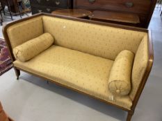 Regency revival mahogany chaise longue inlaid with boxwood and ebonised stringing, upholstered