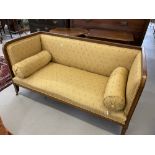 Regency revival mahogany chaise longue inlaid with boxwood and ebonised stringing, upholstered
