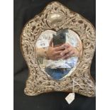 Hallmarked Silver: Edwardian embossed heart shaped toilet mirror, London marks 1903. Maker William