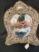 Hallmarked Silver: Edwardian embossed heart shaped toilet mirror, London marks 1903. Maker William