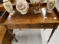 19th cent. Mahogany serving table with galleried top and twin drawers on tapered supports. 31ins.