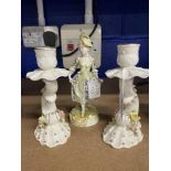 20th cent. Ceramics: German (Thuringian) porcelain candlesticks, on scallop shell design, crowned