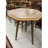 19th cent. Walnut octagonal cricket table on three barley twist supports. Dia. 21½ins. Height