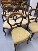 19th cent. Mahogany balloon and ribbon back dining chairs. Harlequin set of eleven.