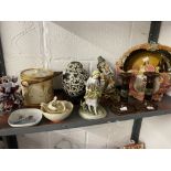 20th cent. Ceramics: Large Continental pink floral bowl, Crown Devon Fieldings biscuit jar,