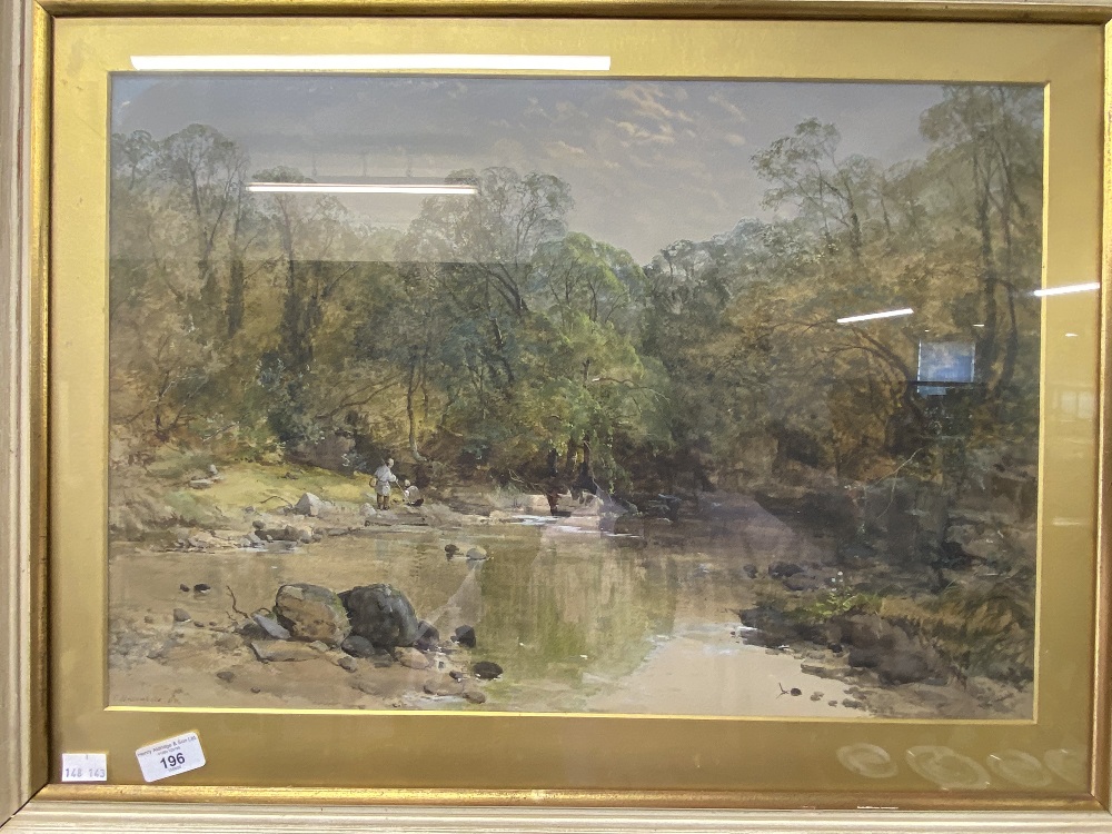 Charles Branwhite 1817-1860: Watercolour on paper 'Two boys playing by a stream', signed "C