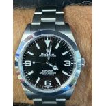 Watches: Rolex 2020 stainless steel Explorer wristwatch black dial with warranty card and swing