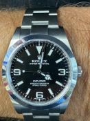 Watches: Rolex 2020 stainless steel Explorer wristwatch black dial with warranty card and swing