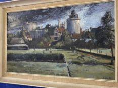 T. King: 20th cent. British oil on board Windsor Castle, signed & dated lower right. framed 12ins. x