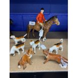 20th cent. Ceramics: Beswick Huntsman round Beswick stamp, Bay horse glass, four Hounds black