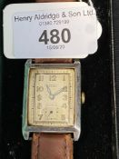 Watches: "Gewa" art deco tank style watch 15 Rubis hallmarked silver case Dennison Birmingham