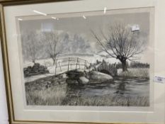 Jeremy King: 20th cent. Pencil signed limited edition lithograph "Starters Bridge" 196/200 framed