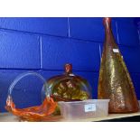 20th cent. Glassware: Blenko hand crafted American glass, tangerine crackle tall decanter, tangerine