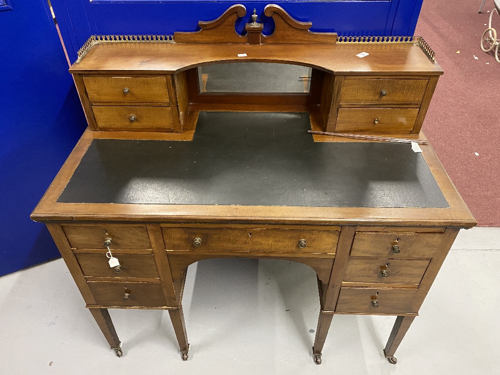 19th cent. Mahogany ladies writing desk, with four drawer mirrored gallery and seven drawer main