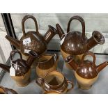 Royal Doulton: Stoneware Salisbury kettle 10½ins. x 2, two smaller kettles 7½ins. x 2, gill 4½ins.