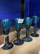 Glassware: Bristol green wine glasses, cut with diamond pattern. (4)