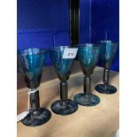 Glassware: Bristol green wine glasses, cut with diamond pattern. (4)