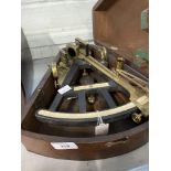 Maritime Scientific Instruments: Late 19th cent. Navigation Octant in ebony frame with calibrated