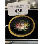 19th cent. Grand Tour micro mosaic "Roses" oval brooch yellow metal set 22ct.