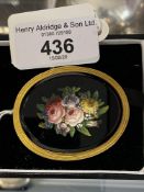 19th cent. Grand Tour micro mosaic "Roses" oval brooch yellow metal set 22ct.