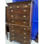 George III mahogany tallboy, the upper part fitted three short and three long drawers with reeded