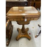 Victorian rosewood work table on a pedestal and triform base. Approx. 22½ins.