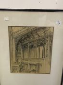 Victor J. Carter: 20th cent. English school conté crayon of Edington Priory with Royal West of